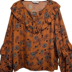 Sonoma Boho Ruffled Long Sleeve Blouse Large